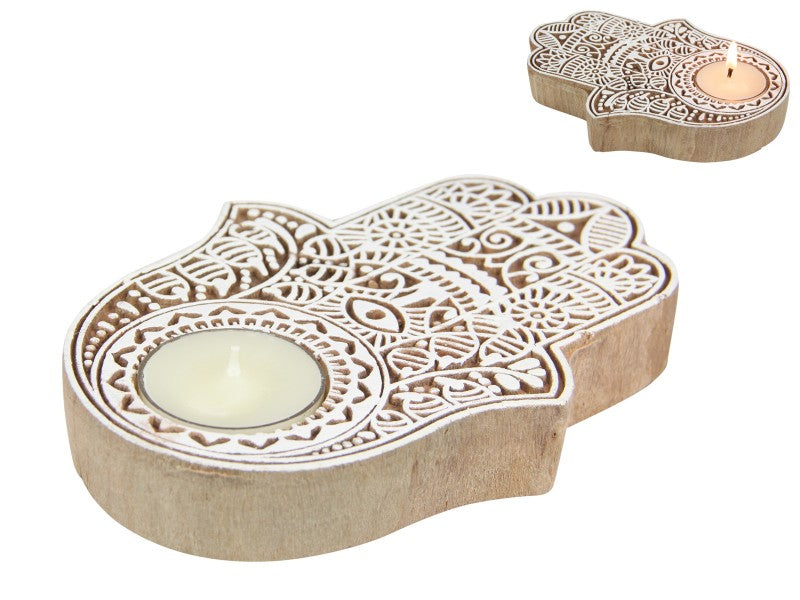 Hamsa Java Plum Wood Incense/Tealight Holder